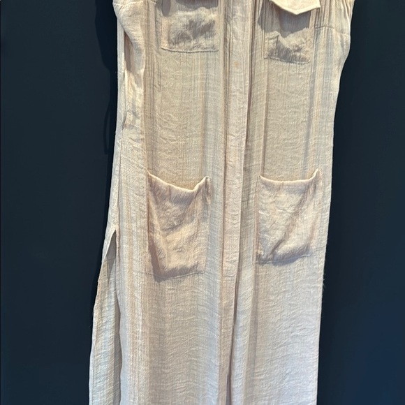 Amadi Sleeveless Beige Long Button Down Dress, Large - Picture 4 of 8